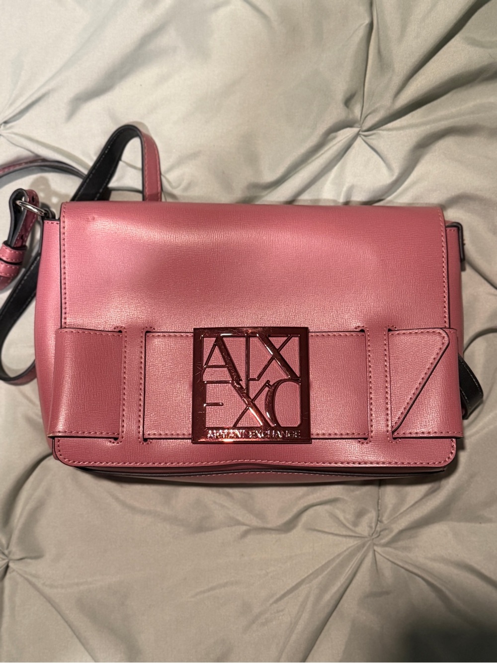 Armani Exchange Rose Pink Leather Crossbody Bag with Logo Plate